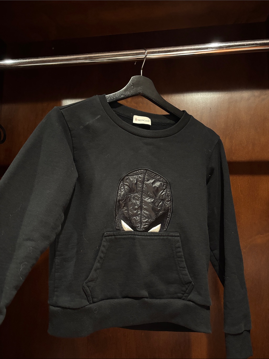 Moncler Black Crewneck Sweatshirt With Shield Sleeve Patch